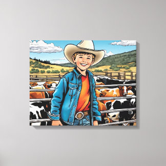 Toile Cowboy Cattle Ranch Young Boy Graphic Art