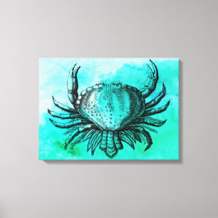 Toile Crabe illustrée (animal sous-marin) (scène de plag