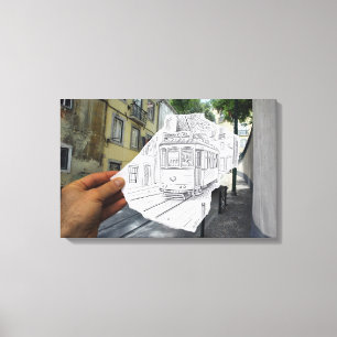 Toile Crayon contre l'appareil-photo - tram de Lisbonne