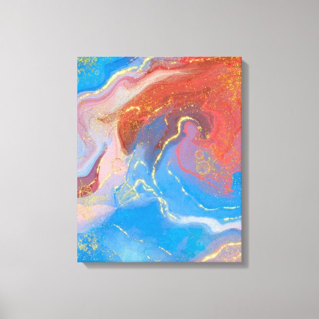 Toile Crimson, Blush, Blue and Gold Marbled Alcohol Ink (Recto)