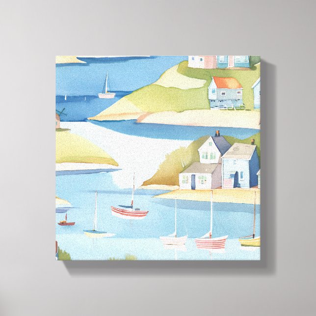 Toile Crique de bateaux | Peinture aquarelle moderne (Recto)