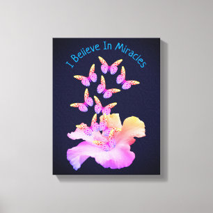 Toile Croire En Miracles Hibiscus Flower Butterflies