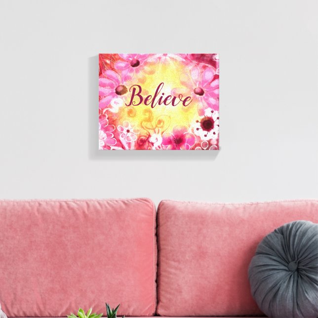 Toile Croire Whimsical Floral rose rouge jaune (Insitu(Salon))