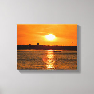 Toile Croisière en bateau au coucher du soleil sur la ri