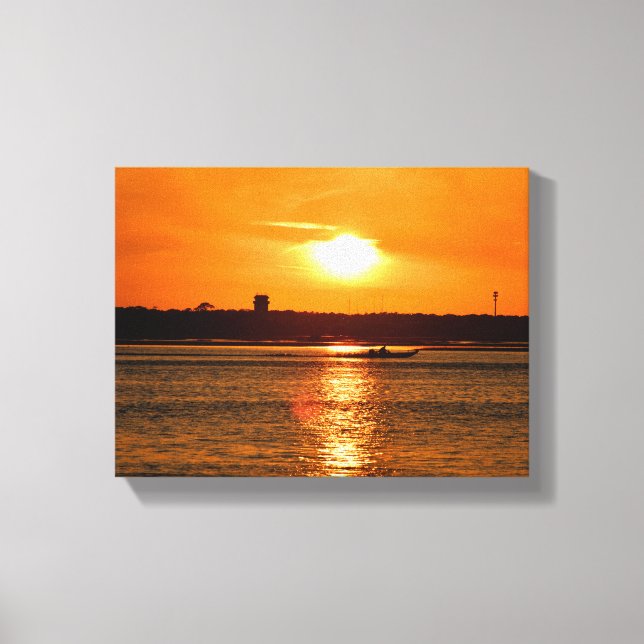 Toile Croisière en bateau au coucher du soleil sur la ri (Recto)