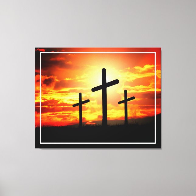 Toile Croix, Silhouettes Coucher du Soleil Peinture (Recto)