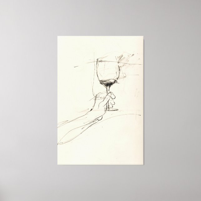 Toile Croquis à main en verre de vin - (Recto)