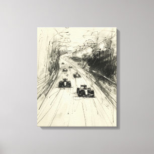 Toile Croquis vintage d'une course de Formule 1 sur pist