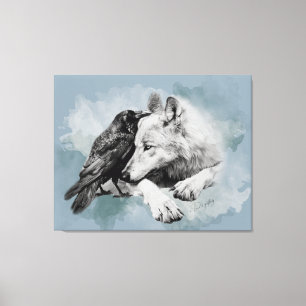 Toile Crow et loup noirs et blancs