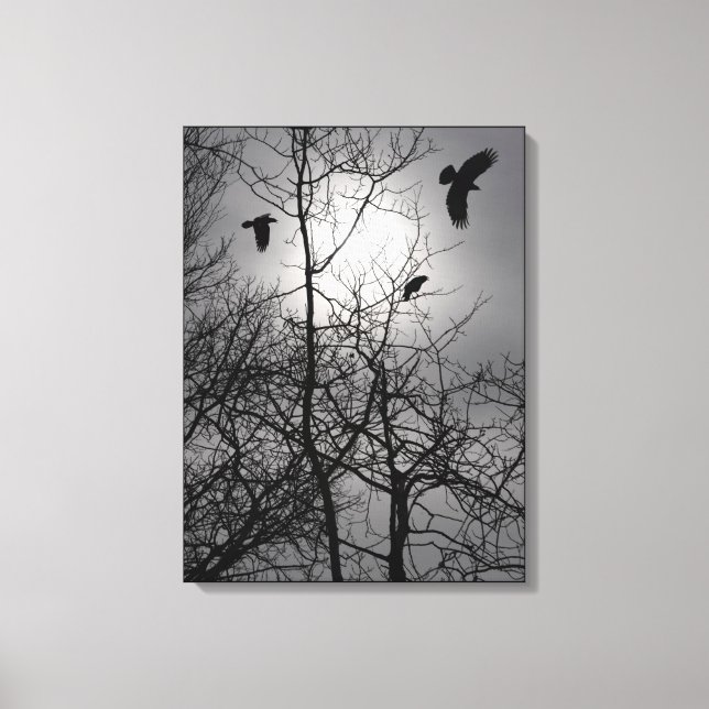 Toile Crows Branches de l'arbre solaire Silhouette Paysa (Recto)