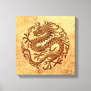 Toile Cru traditionnel et cercle chinois porté de drago