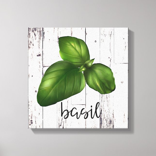 Toile CUISINE BASIL FEUILLE Blanc Bois rustique Ferme Cu (Recto)