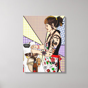 Toile Cuisine Lady tatouée Art Pop Retro