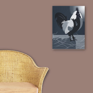 Toile Cuisine Oiseau Coq Pays Animal Bleu Minuit