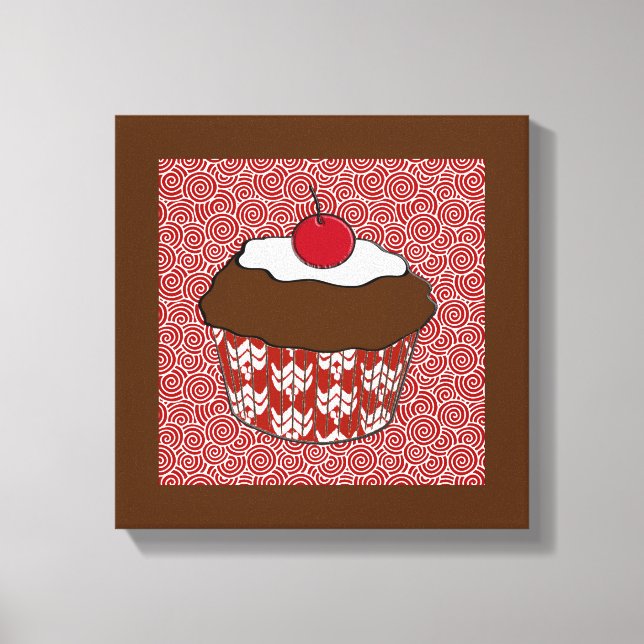 Toile Cupcake au chocolat sur Motif rouge et blanc (Recto)