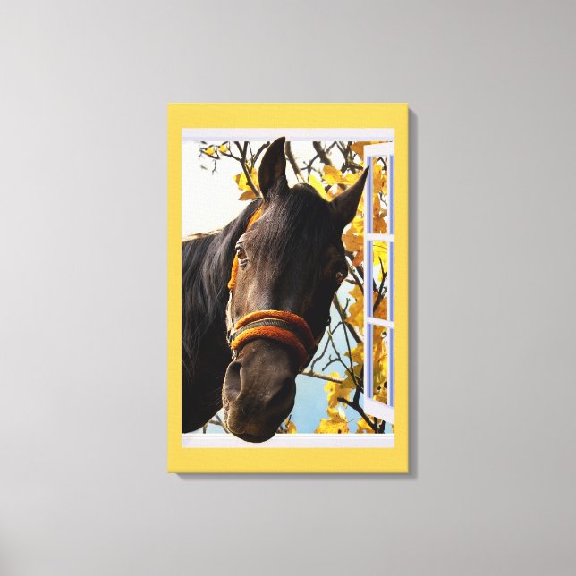 Toile Curieux Cheval À Travers La Fenêtre De La Cuisine (Recto)