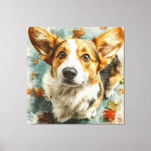 Toile Curieux Corgi Regard d'Automne