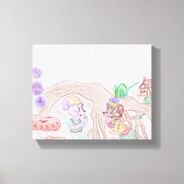 Toile Custom Kids Artwork, deux mignonnes souris, fleurs (Recto)