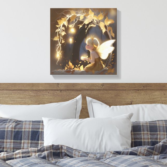 Toile Cute Autumn Fairy with Glowing Flowers (Insitu(Chambre))