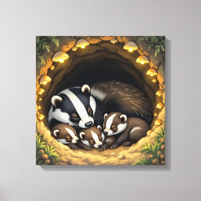 Toile Cute Badger Family Napping (Recto)