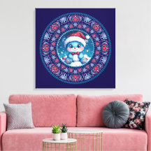 Cute Bleu Noël Kawaii Ours Point Mandala Canvas