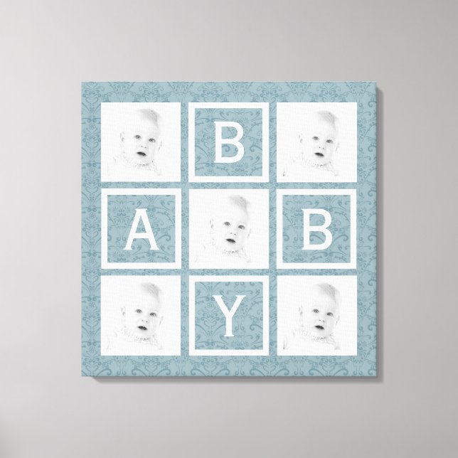 Toile Cute Blue Floral Grille photo bébé garçon ou fille (Recto)