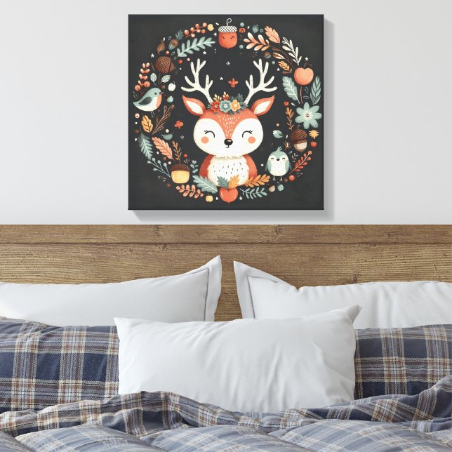 Toile Cute Boho Automne Cerf couronne Décale murale (Insitu(Chambre))