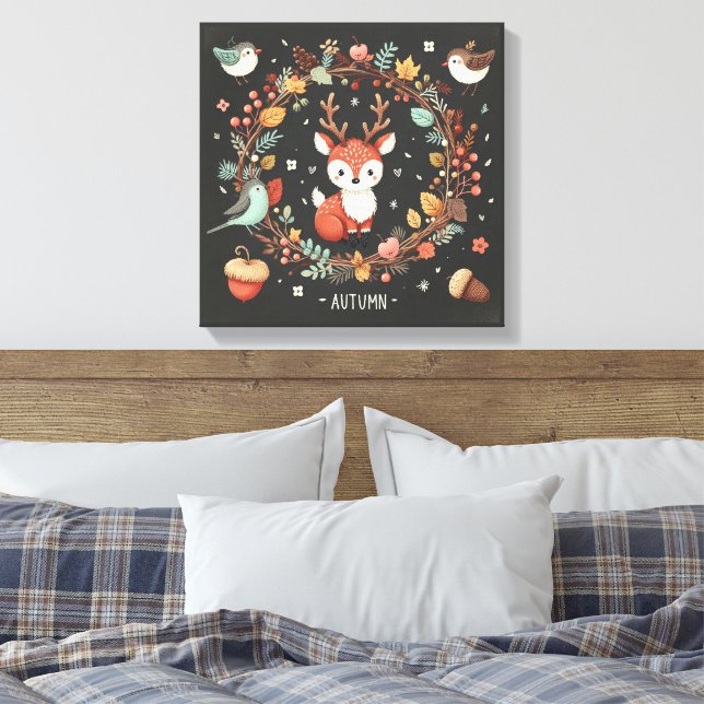 Toile Cute Boho Automne Cerf couronne Décale murale (Insitu(Chambre))