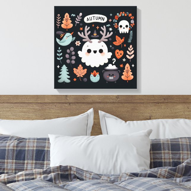 Toile Cute Boho Automne Fantôme couronne Décale murale (Insitu(Chambre))