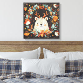 Toile Cute Boho Automne Ours couronne Décale murale