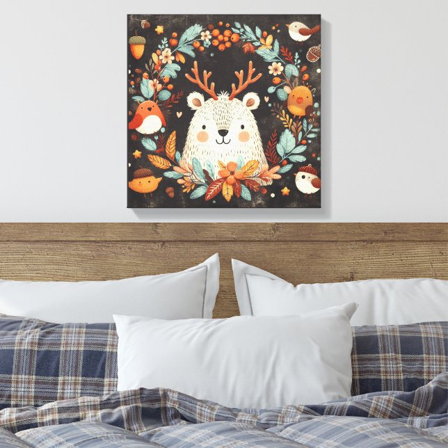 Toile Cute Boho Automne Ours couronne Décale murale (Insitu(Chambre))