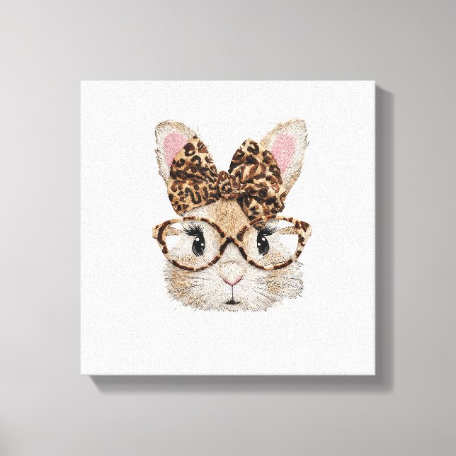 Toile Cute Bunny Rabbit Face Leopard Coquette Bow Glasse (Recto)