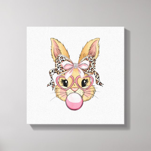 Toile Cute Bunny Rabbit Face Leopard Glasses Girl Happy  (Recto)