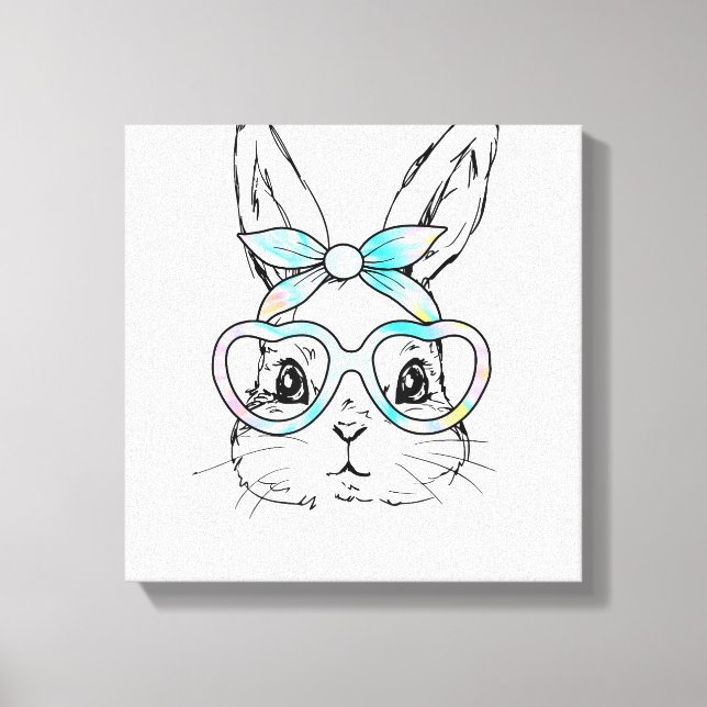 Toile Cute Bunny Rabbit Face Tie Dye Glasses Girl Happy  (Recto)