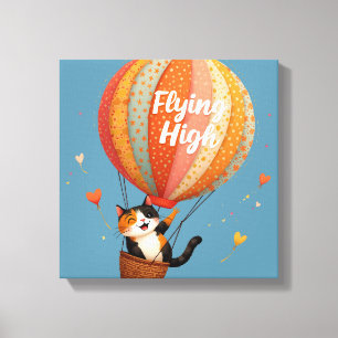 Toile Cute Chat Hot Air Balloon Whimsical Art