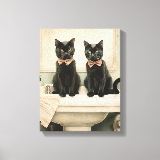 Toile Cute Chats Noirs sur l'évier Parfait pour salle de (Recto)
