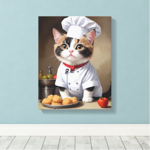 Toile Cute Chef Chat avec Cuisine amusante de pâtes