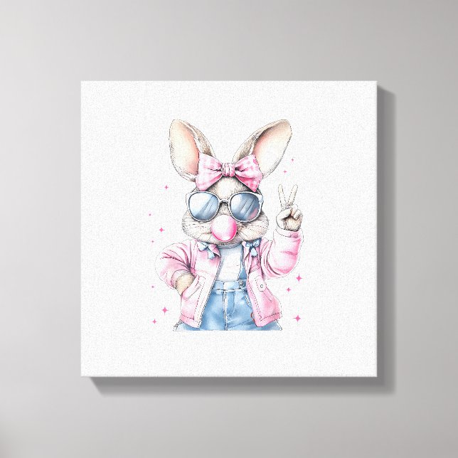 Toile Cute Easter Day Bunny Blowing Bubble Rabbit Women  (Recto)