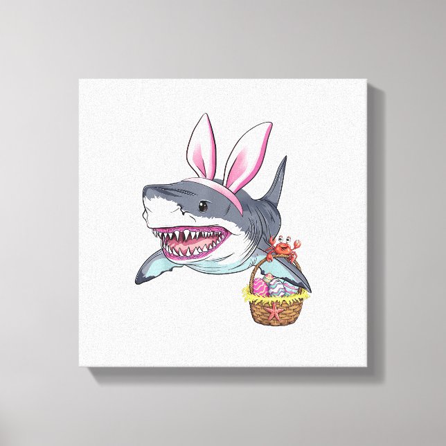 Toile Cute Easter Shark Bunny Ears Basket Eggs Happy Eas (Recto)