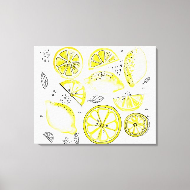 Toile Cute Fraîche Citrus Citron D'Été Doodle Jaune (Recto)