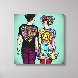 Toile Cute Grunge Punk Rock Couple tenant les mains AI A