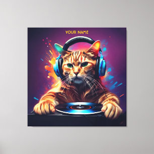 Toile Cute Imaginaire Chat DJ Vinyl