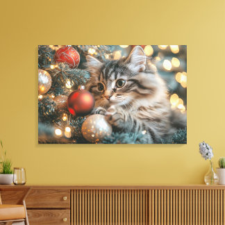 Toile Cute Kitten Jouant Avec Des Boules D'Arbre De Noël