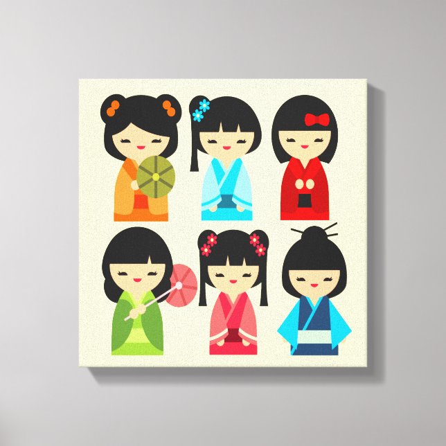 Toile Cute Kokeshi poupées japonaises (Recto)