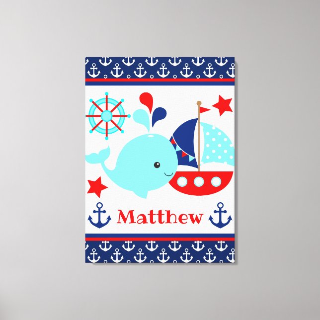 Toile Cute Nautical Blue Whale et Ancres Motif (Recto)