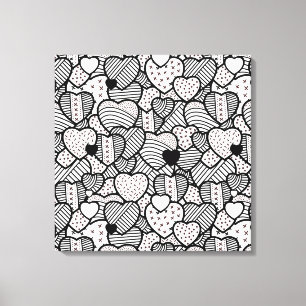 Toile Cute noir blanc coeurs motif