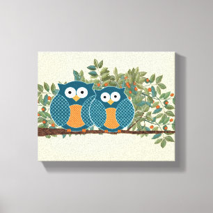 Toile Cute Owls Inséparables Vintages