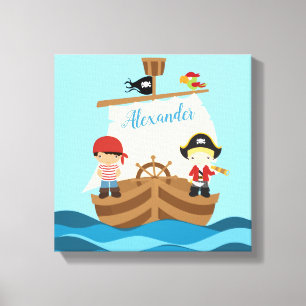 Toile Cute Pirate Boys & A Big Ship Nom Personnalisé