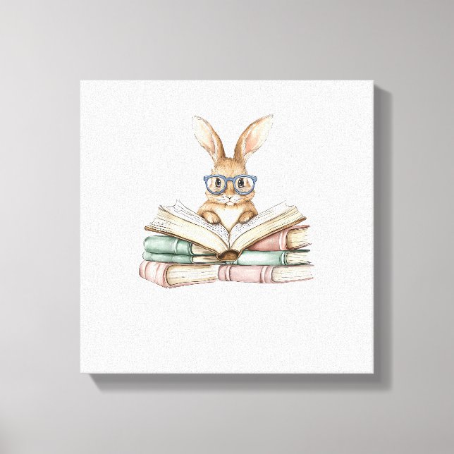 Toile Cute Reading Bunny Glasses Books Bookworm Reader T (Recto)