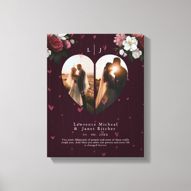 Toile Cute Red Custom Heart forme couples photos cadeau (Recto)